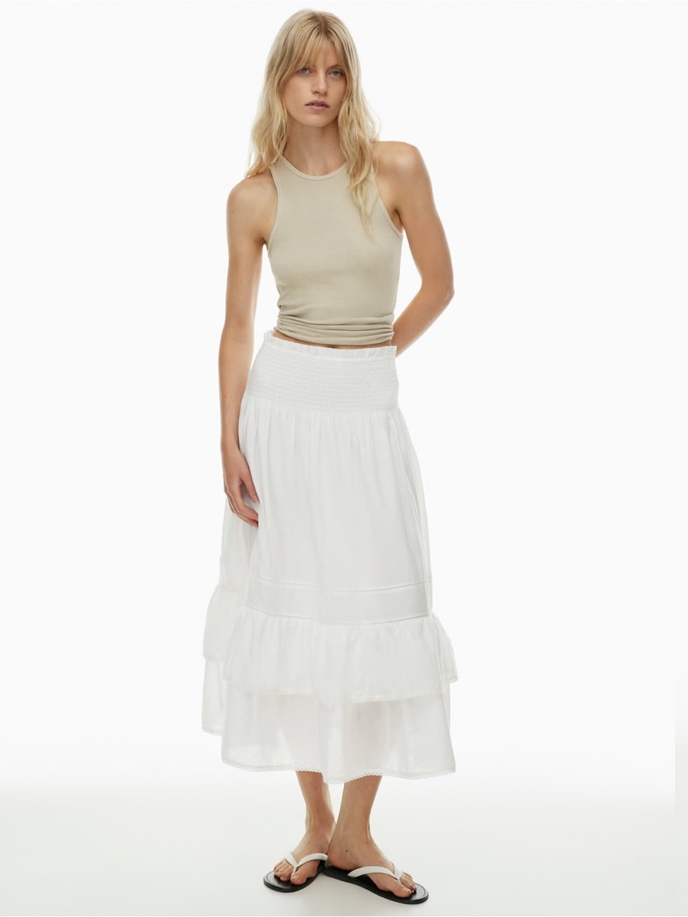 Aritzia Little Moon White Organic Cotton Nicola High rise tiered Maxi Skirt M